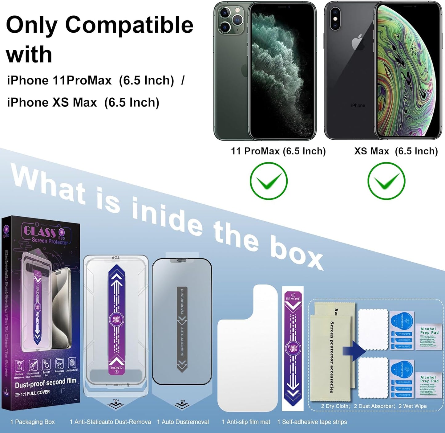 2 Pack Matte Screen Protector for iPhone 11 Pro Max and iPhon XS MAX 6.5-Inch Auto Dust Removal, No Bubbles, Tempered Glass Film, Easy Installation