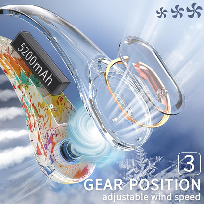 FrSara Neck Fan, Portable Personal Fan Strong Wind, 5200mAh, Air Volume,360° Cooling, No Hair Twisting, Air Volume On 2 Sides, Non-Slip, Quick Charge, Long Use Time, Gift for Women, Men, Birthday