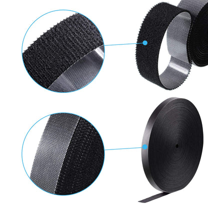 WILLBOND 3/4 Inch x 90ft Fastening Tape Cable Ties Reusable Fastening Nylon Tape Double Side Hook Roll Hook and Loop Straps Wires Cords Management Wire Organizer Straps (Black)