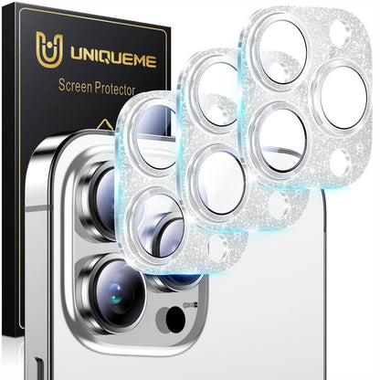 UniqueMe 3 Packs Compatible for iPhone 13 Pro Max/iPhone 13 Pro Camera Lens Protector Acrylic [Not Glass],[Case Friendly][Scratch-Resistant][Night Shooting Mode]-Glitter Silver