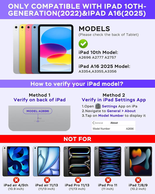 Folio Keyboard Case for iPad 10th Gen 10.9 inch (2022) and iPad 11th (A16, 2025), Magnetic Wireless Detachable Keyboard, 7-Color Backlight, Thin & Light, Pencil Holder (Purple)