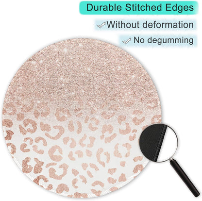 ITNRSIIET Round Mouse Pad with Stitched Edge Premium-Textured Waterproof Non-Slip Rubber Base Desktop Protection Mat Diameter 8.7 inches, Rose Gold Leopard Print