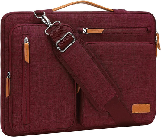 MOSISO 360 Protective Laptop Shoulder Bag,15-15.6 inch Computer Bags Compatible with MacBook Pro 16 inch, HP, Dell, Lenovo, Asus Notebook,Side Open Messenger Bag with 4 Zipper Pockets, Wine Red