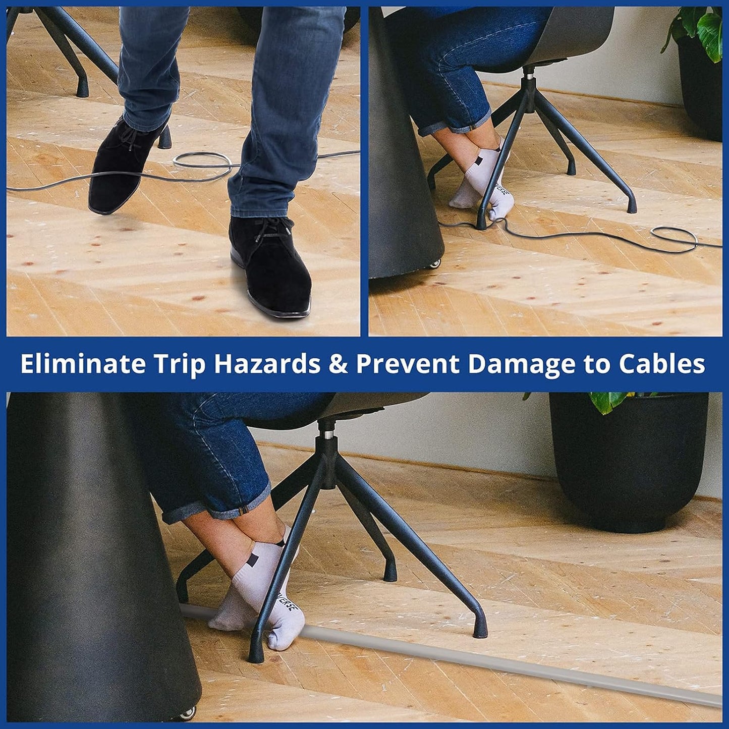 ZhiYo Floor Cord Cover 4ft, Cord Hider Floor Gray, Cable Management Cover Prevent Cable Trips, Wire Covers for Electric Power Cords, Wire Protector Cavity W0.47 x H0.28