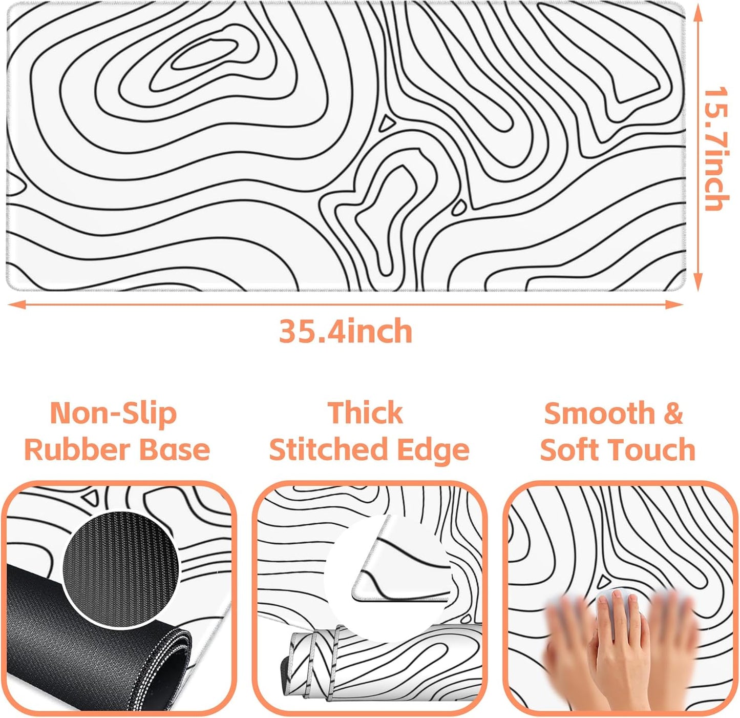Mouse Pad Large Topographic Contour Map Non-Slip Game Desk Mat with Stitched Edge Laptop Keyboard Desk Pad for Work Home Gaming (35.4 x 15.7 Inches)