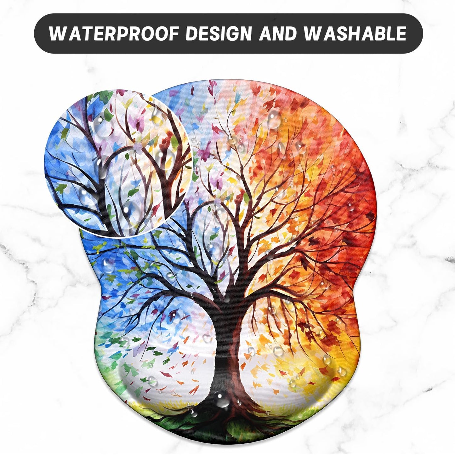 ITNRSIIET Ergonomic Mouse Pad with Gel Wrist Support Small Wrist Rest Smooth Surface Non-Slip PU Base Comfortable Office Supplies Pain Relief, 8.7 x 7.2 inches, The Tree of Life