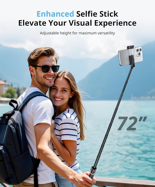 72'' Selfie Stick Tripod,Tripod for iPhone Wireless Remote for Selfies,Group Photograph,Video Recording. Phone Stand Compatible with iPhone Android Phone,Camera