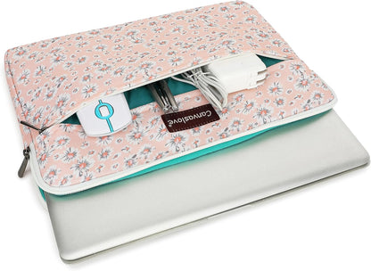 Canvaslove Pink Chrysanthemum Laptop Sleeve Case Bag With Pocket for MacBook Pro 14 inch,Surface Laptop 14.4 inch and HP Lenovo Dell ASUS Acer 14 inch Laptop Computer