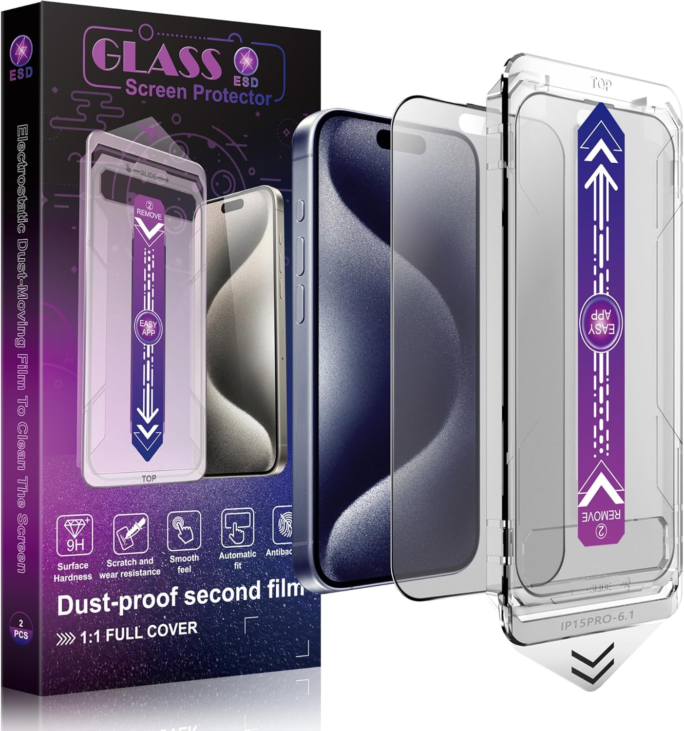 2 Pack Matte Screen Protector for iPhone 15 Pro 6.1-Inch Auto Dust Removal, No Bubbles, Tempered Glass Film, Easy Installation