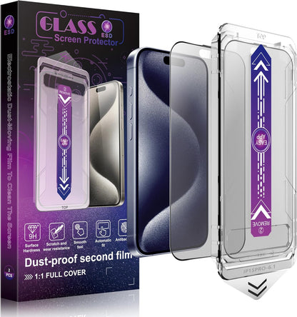 2 Pack Matte Screen Protector for iPhone 15 Pro 6.1-Inch Auto Dust Removal, No Bubbles, Tempered Glass Film, Easy Installation