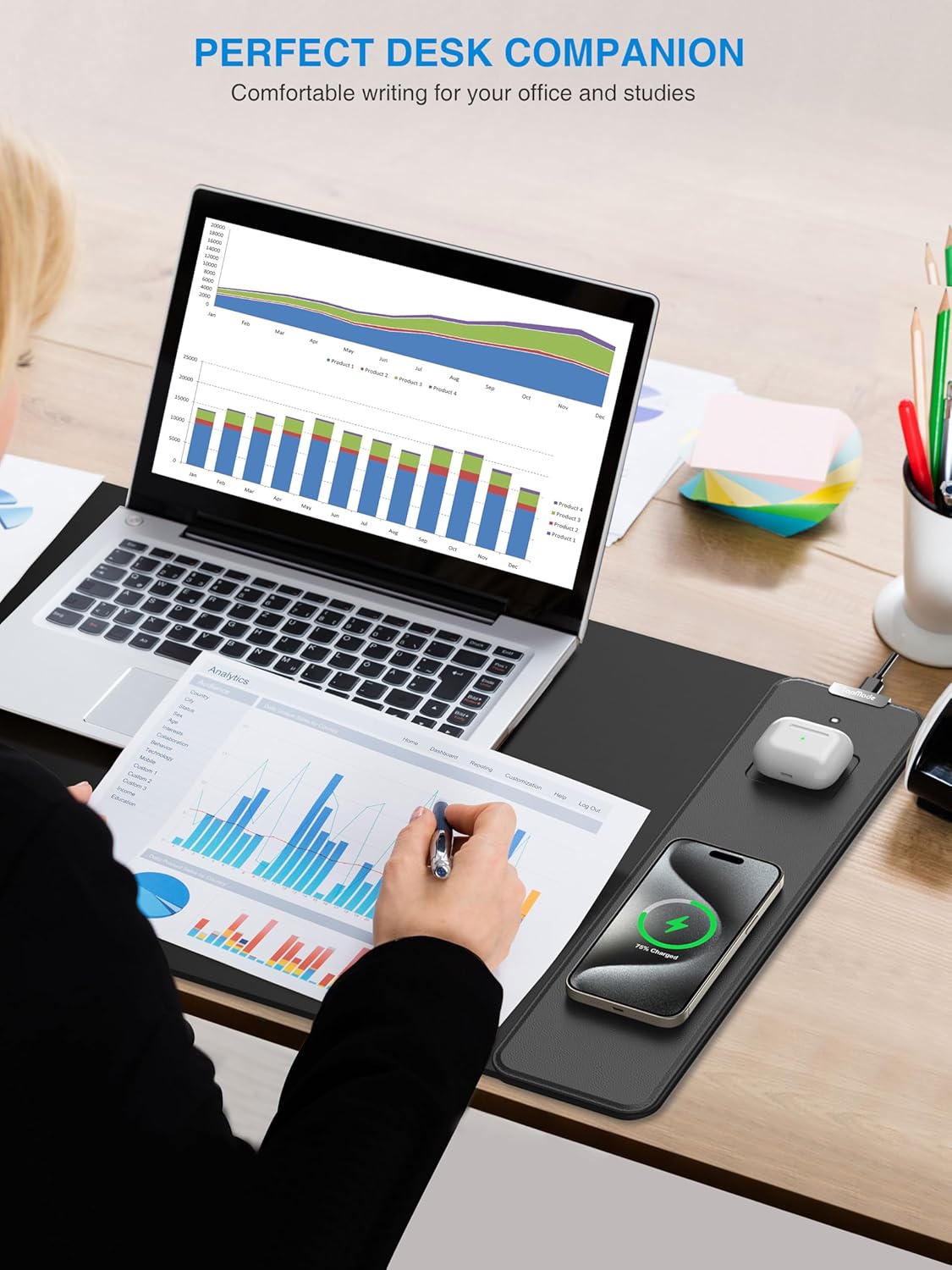 TopMade Mouse Pad with 15W Wireless Charging, Waterproof Gaming Mousepad with Ultra-Smooth Surface, Non-Slip Base, 31.5"x15.75" XXL Large Desk Pad (Includes 20W PD Power Adapter & 6.56ft Woven Cable)