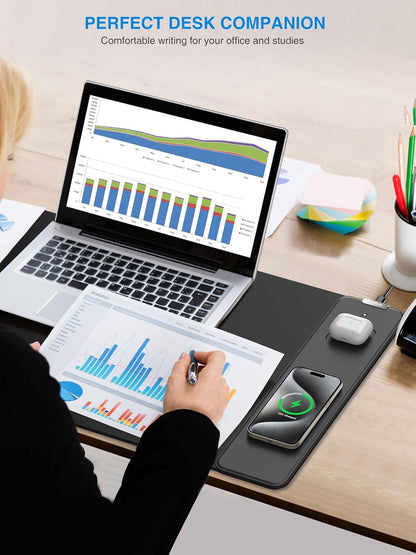 TopMade Mouse Pad with 15W Wireless Charging, Waterproof Gaming Mousepad with Ultra-Smooth Surface, Non-Slip Base, 31.5"x15.75" XXL Large Desk Pad (Includes 20W PD Power Adapter & 6.56ft Woven Cable)