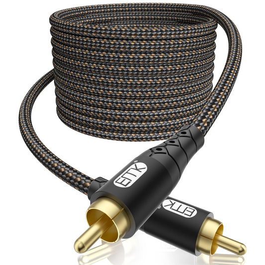 EMK RCA to RCA Subwoofer Cable – 24K Gold-Plated Connector Nylon Braided Double Shielded Audio Cable Digital&Analog Signal Support for Amplifiers Subwoofer Home Theater Hi-Fi Systems Black/50ft/15m
