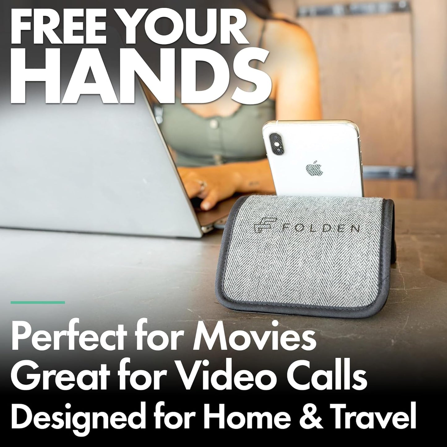 Folden Phone & Tablet Holder Stand 9x5” – Flexible Stand for Flying, Traveling, in-Flight, Zoom Video Calls, Books – Airplane Travel Essential, Compatible with iPhone, Android, Kindle (Tweed)