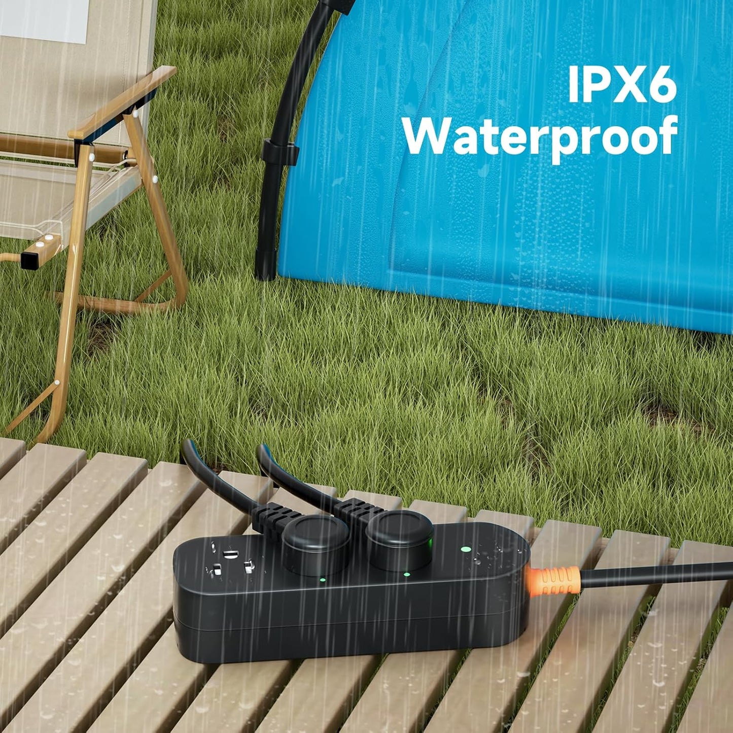 3-Outlet 10ft Extension Cord - Weatherproof Outdoor Power Strip, Mountable Small Power Strip for Home, Outdoor, Travel