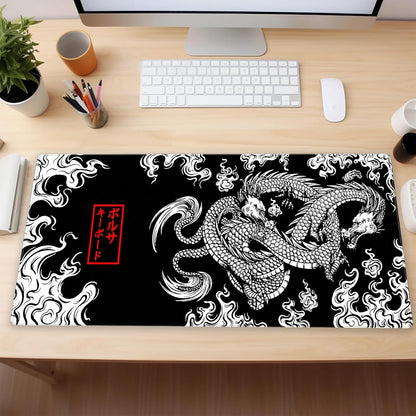 Black and White Mouse Pad Extra Large Gaming Mousepad XL Dragon Desk Mats Japanese Full Desk Keyboard Mat Computer Pad Desk Matt with Stitched Edges Non-Slip Desktop Mat 31.5 x15.7 in