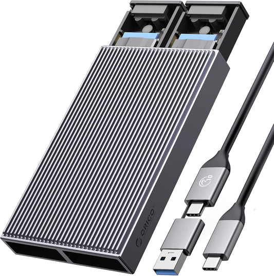 ORICO Dual M.2 NVMe SSD Enclosure, USB C to M2 Adapter for M Key PCIe 2230/2242/2260/2280 M.2 SSDs,Tool-Free Installation Aluminum SSDs Reader Support Trim and UASP up to 2x4TB-BM2-2N