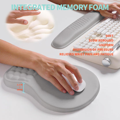 2-in-1 Ergonomic Set, Wave Rise Keyboard Wrist Rest and Massage Bulge Slope Mouse Pad Wrist Support, Cushion Memory Foam Integrated to Relieve Wrist Pain, Silver Gray
