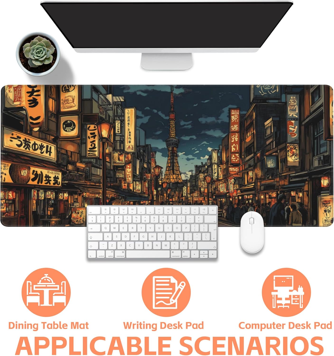 Mouse Pad Large Bustling Street Non-Slip Game Desk Mat with Stitched Edge Laptop Keyboard Desk Pad for Work Home Gaming (35.4 x 15.7 Inches)