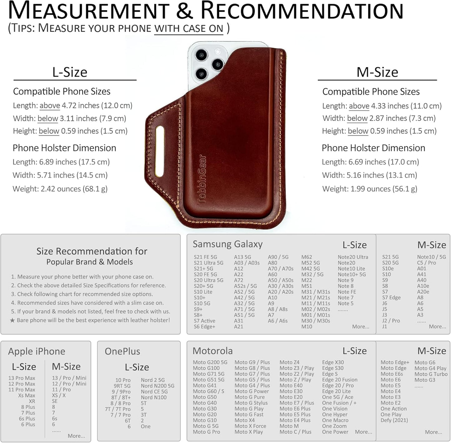 TobbinGear Leather Belt Phone Pouch, Leather Cell Phone Holster, Universal Phone Case with Belt Loops, for Men and Women Coffee