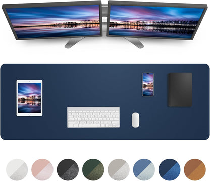 Large Desk Mat,55" x 17"Leather Desk Pad Protector,Large Mouse Pad,Office Desk Mat, Non-Slip PU Leather Desk Blotter,Desk Pad,Waterproof Desk Writing Pad for Office/Home/Decor (Midnight Blue)