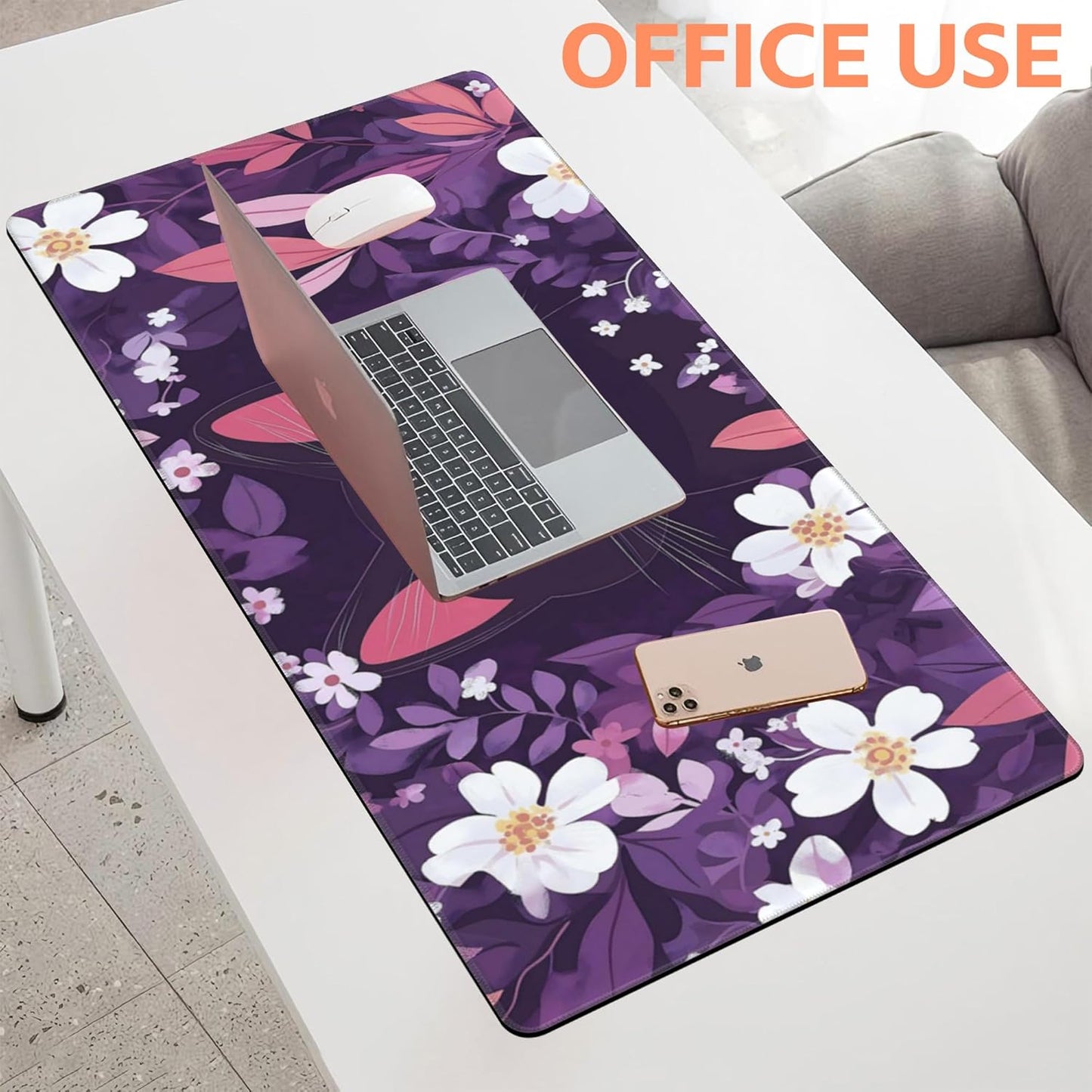 Mouse Pad Large Cat Hiding in The Floral Non-Slip Game Desk Mat with Stitched Edge Laptop Keyboard Desk Pad for Work Home Gaming (35.4 x 15.7 Inches)