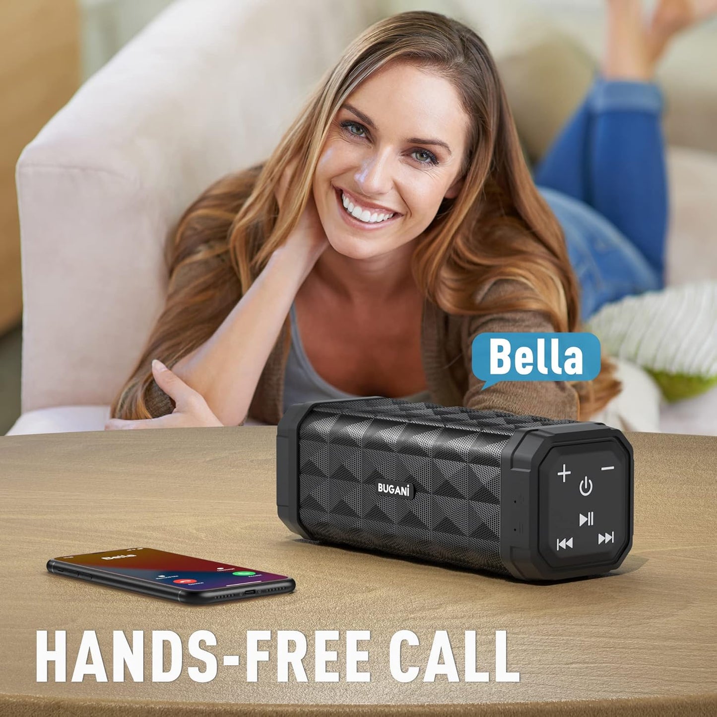 BUGANI Bluetooth Speakers Portable Bluetooth Speaker, 100ft Wireless Range, Louder Volume, Stereo Sound, Amazing Bass 24H Playtime, IPX5, Built-in Mic, Wireless Speaker for Ourdoor Indoor(Black)