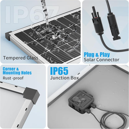 Solar Panel Charger Kit: 100W 12V Solar Panel with 20A Solar Charge Controller, Monocrystalline Solar Panel for RV Battery Car Trailer Marine Boat Caravan and Other Off Grid System