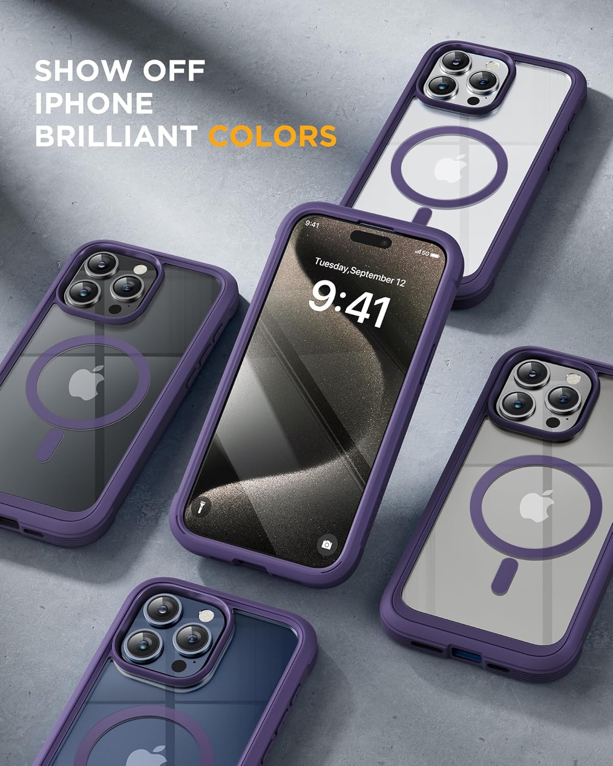 Miracase Magnetic for iPhone 15 Pro Max Case 6.7'' [Compatible with Magsafe] Full-Body Drop Proof Phone Case for iPhone 15 ProMax with Built-in 9H Tempered Glass Screen Protector,Magnetic Purple