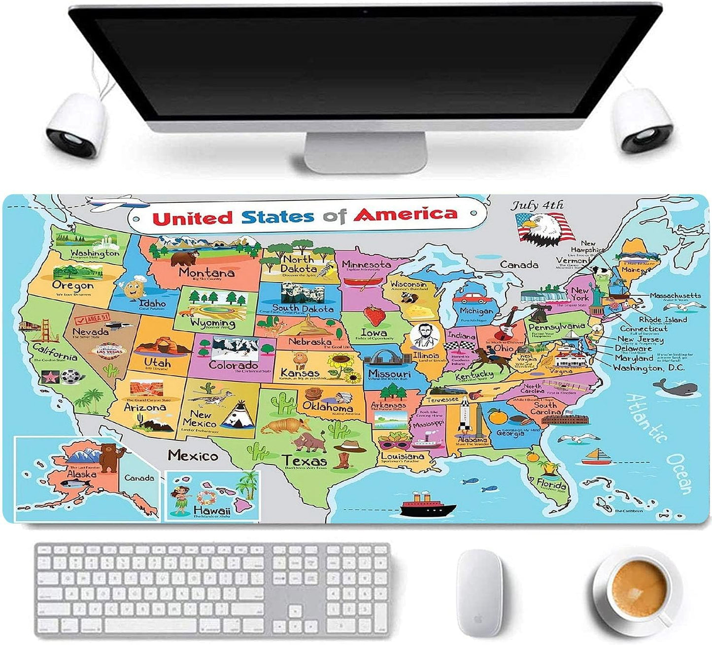 RTGGSEL 31.5x11.8 Inch Non-Slip Long Extended Large Gaming Mouse Pad with Stitched Edges XL Laptops Keyboard Mouse Mat(American Map)