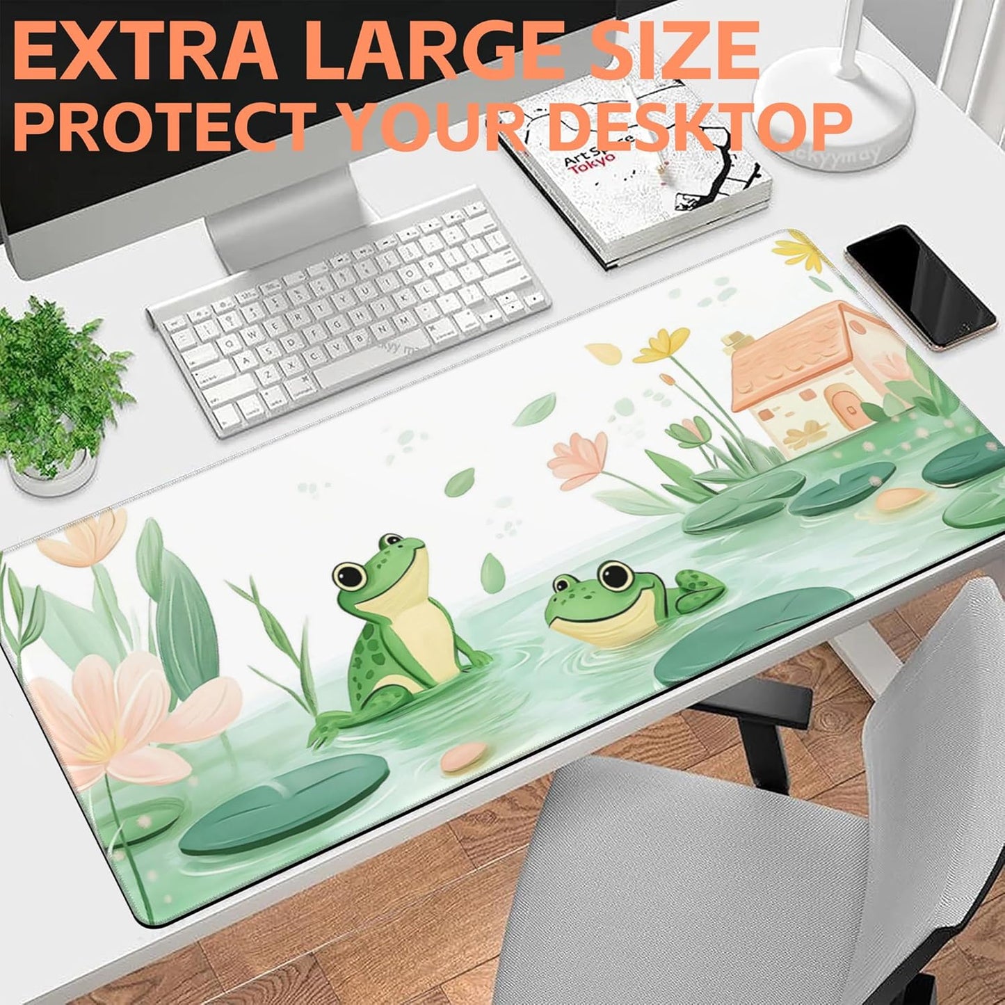 Mouse Pad Large Cute and Whimsical Frogs Non-Slip Gaming Desk Mat with Stitched Edge Laptop Keyboard Desk Pad for Work Home Gaming (35.4 x 15.7 Inches)
