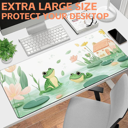 Mouse Pad Large Cute and Whimsical Frogs Non-Slip Gaming Desk Mat with Stitched Edge Laptop Keyboard Desk Pad for Work Home Gaming (35.4 x 15.7 Inches)