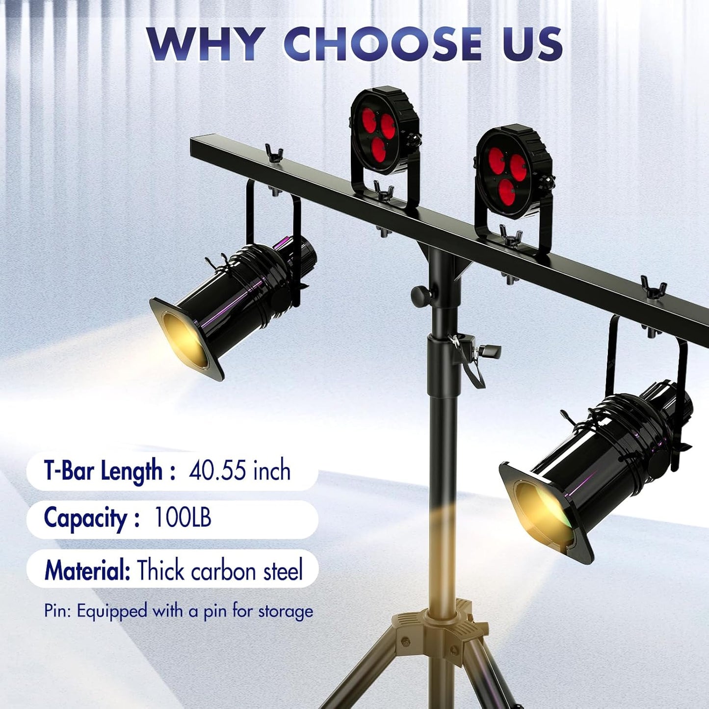 Qoope DJ Light Stand T-Bar,Heavy-Duty DJ Stand Tripod Adjustable DJ Lighting Stand Portable Stage Light Stand for DJ Lights Bar Party Light