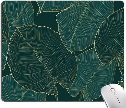 Mouse Pad, Green Leaves Mouse Pad Rectangle Custom Designs, Waterproof Anti-Slip Rubber Mousepad Office Accessories Desk Decor Wireless Mouse Pads for Computers Laptop