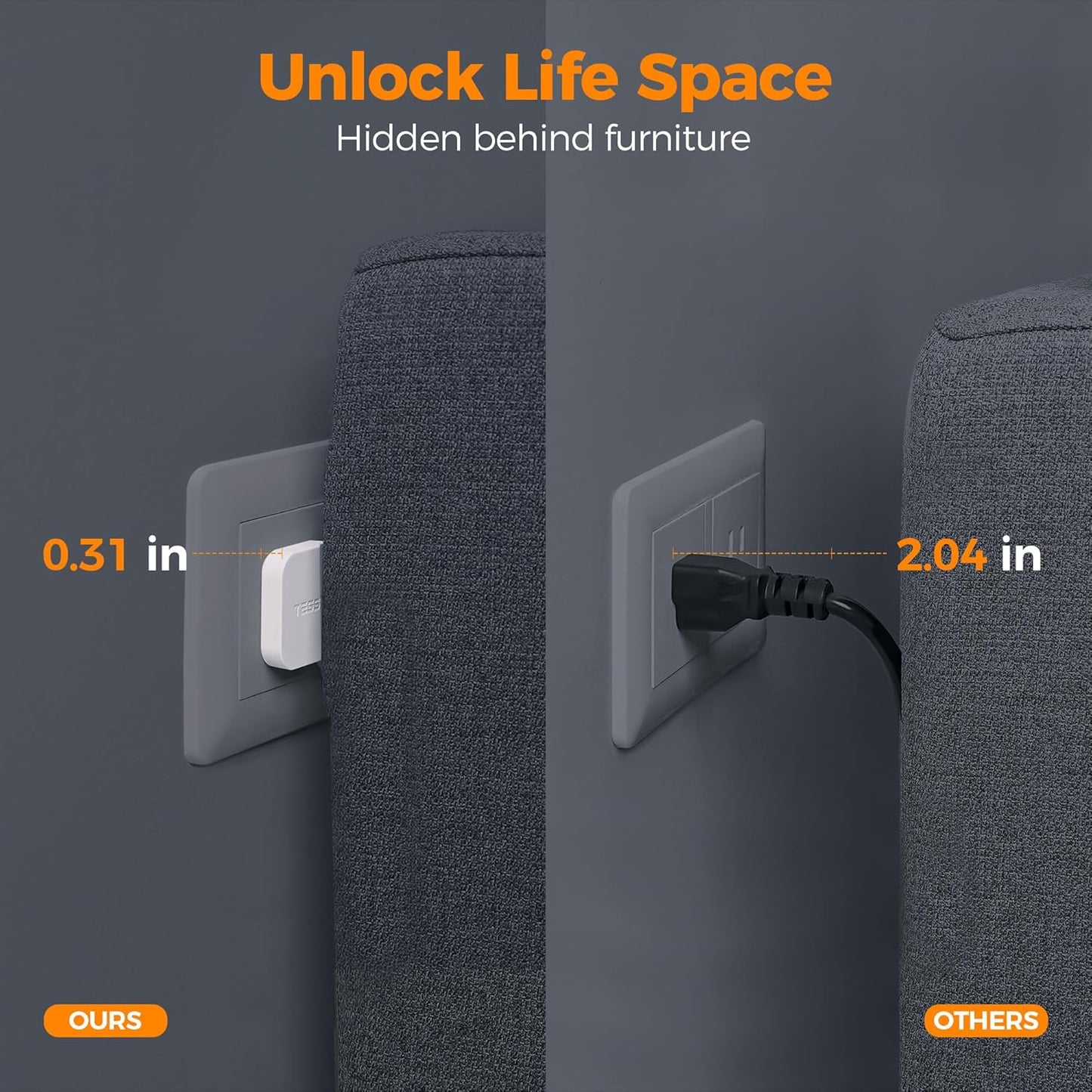 5FT Flat Extension Cord, TESSAN Surge Protector Power Strip with 4 Widely Spaced AC Outlets, 900 Joules Surge Protection, Ultra-Thin Flat Plug Desk Charging Station for Home Office Dorm Essentials