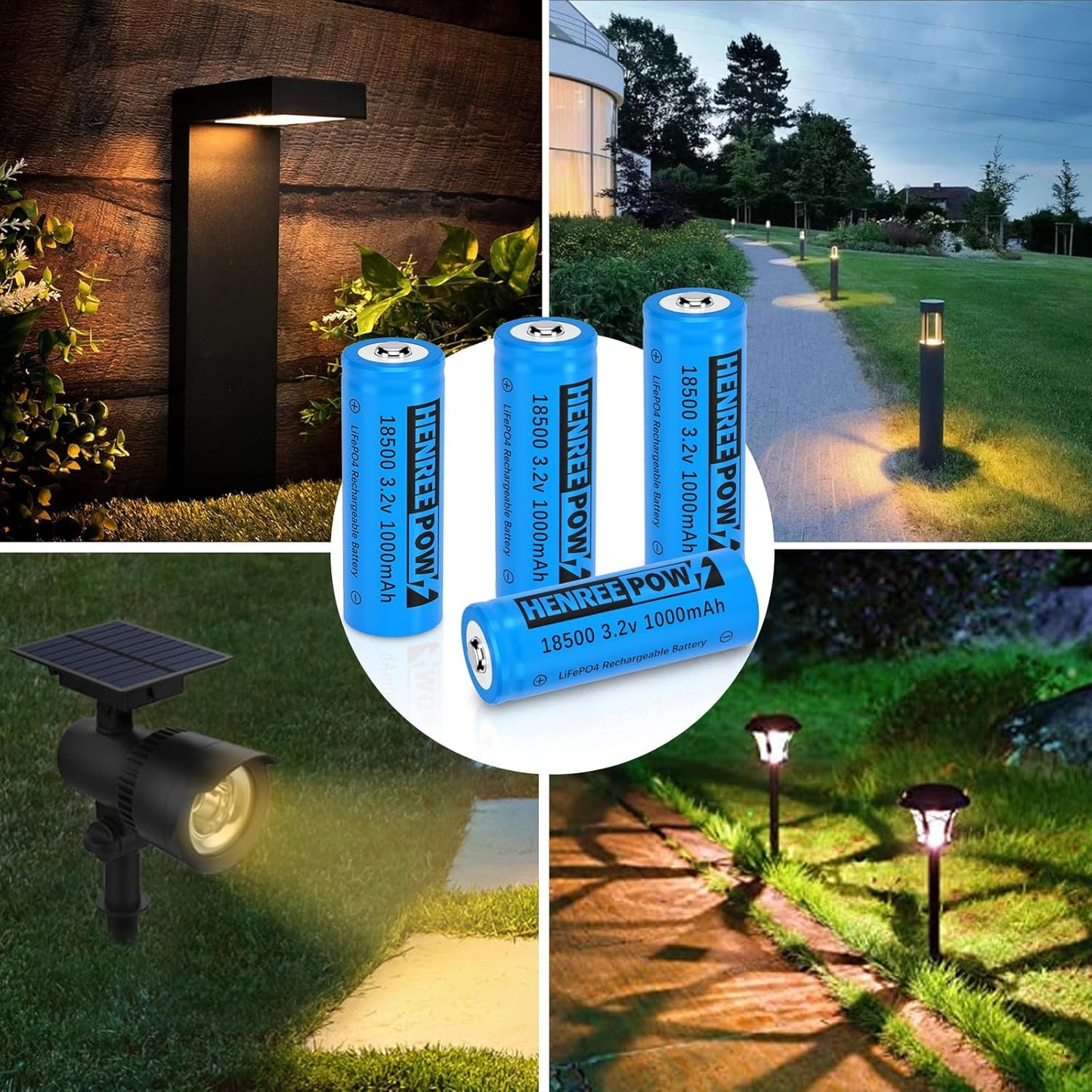 Henreepow 18500 3.2v LiFePo4 Rechargeable Battery, 3.2v LiFePo4 Rechargeable Battery 1000mAh for Outdoor Garden Solar Lights, Flashlight (18500-3.2v-6Pack)