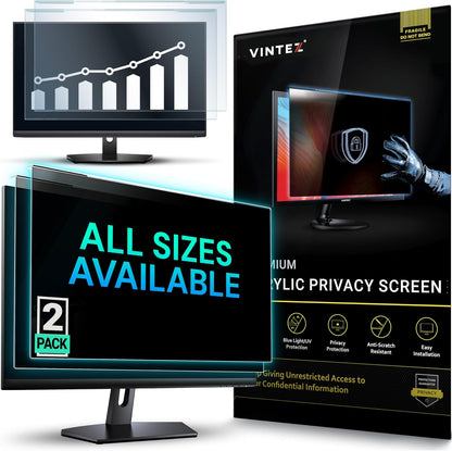 Universal 23"-24" - 23", 23.6", 23.8", 24" - 16:9/16:10 Aspect Ratio - 2 Pack - Computer Privacy Screen Filter for Widescreen Computer Monitors - 21.2"x13.4" = 541x342mm - Monitor Frame Hanging Type