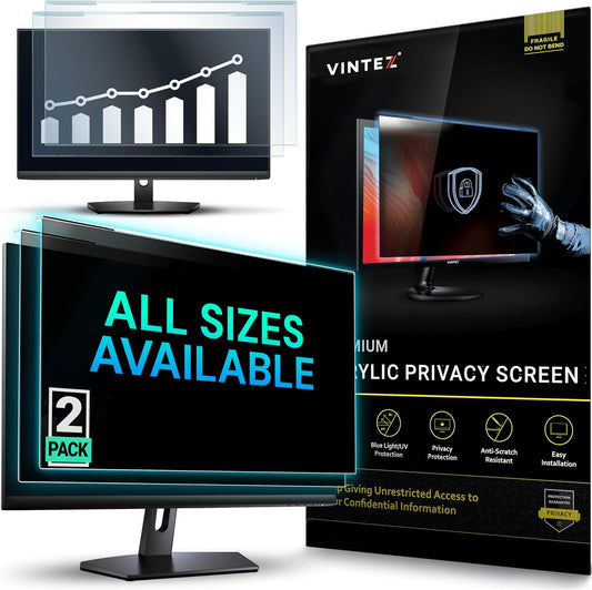 Universal 23"-24" - 23", 23.6", 23.8", 24" - 16:9/16:10 Aspect Ratio - 2 Pack - Computer Privacy Screen Filter for Widescreen Computer Monitors - 21.2"x13.4" = 541x342mm - Monitor Frame Hanging Type