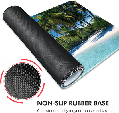 Galdas Gaming Mouse Pad XXL XL Large Long Extended Big Mousepad Non-Slip Rubber Keyboard Mouse Pad with Stitched Edges for Laptop Home Office (31.5x11.8x0.08 Inch) … (Beach 2025)