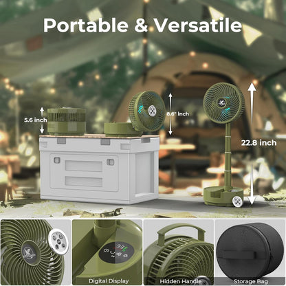 20000mAh Battery Operated Camping Fan - 112Hrs Rechargeable Oscillating Table Fan with Light & Timer, 8 Speeds Portable Travel Fan for Cruise RV Trip, Hurricane Power Outage (8" with Case)