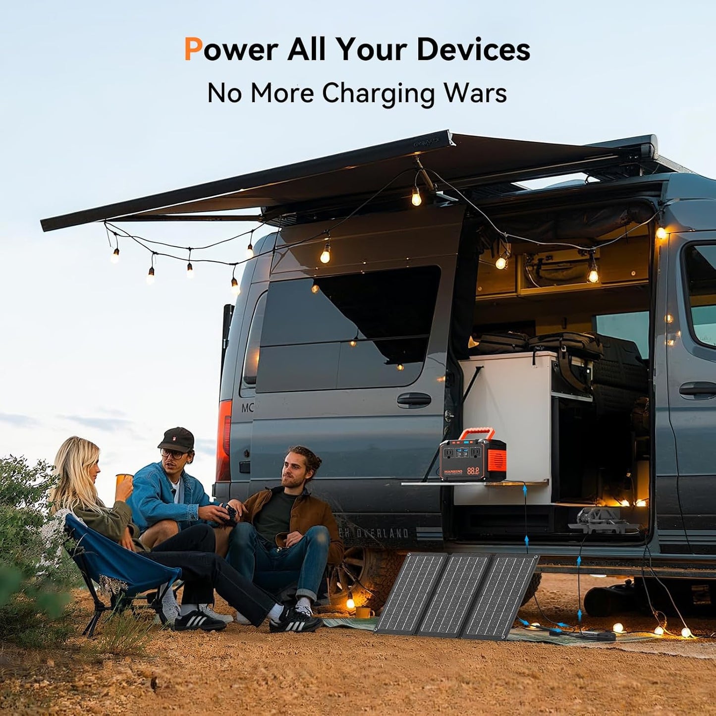 MARBERO 88.8Wh Portable Power Station with 30W Solar Panel 150W Peak Camping Solar Generator Power Bank with AC Outlet(2*AC,2*USB A, 2*USB C,) for Outdoor Travel Home Emergency Blackout Hurricane