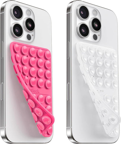 2PCS Silicone Suction Cup Phone Case Mount Double Sided, Hands-Free Phone Accessories Holder for Selfies and Videos, Silicon Sticky Phone Grip for iPhone and Android, Transparent&Hot Pink