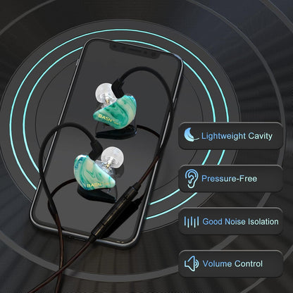 BASN MMCX in Ear Monitor Headphones,Triple Driver IEM in-Ear Earphone for Musician Drummer, Noise-Isolation HiFi Stereo Earbuds with Two Detachable Cables(Bluish White)