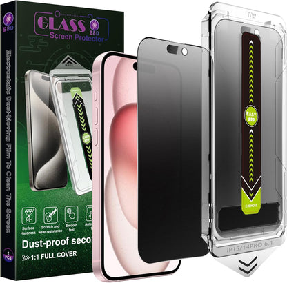 (2-Pack Matte Privacy Anti-Spy Screen Protector for iPhone 14 Pro/15/16 (6.1-Inch),9H Tempered Glass,Anti-Glare,Full Coverage,Anti-Fingerprint,Auto Dust Removal,Bubble-Free
