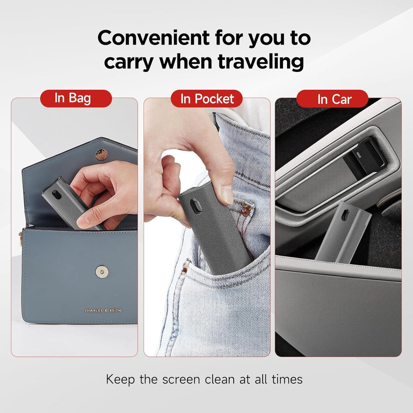 YTT Screen Cleaner, All-in-One Spray & Wipe Cleaner, with Transparent Protective Shell for All Phones, Laptop and Tablet Screens (Gray)