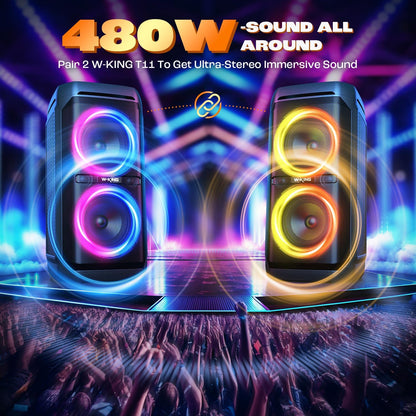 W-KING Large Bluetooth Speaker, 240W Peak Loud Boom Box 2×5.25" Subwoofers & 115dB Deep Bass, IPX6 Waterproof, Wireless Speakers, 24H, For Outdoor Party, Mic&Guitar Input, RGB Lights,Echo, EQ, TF, AUX