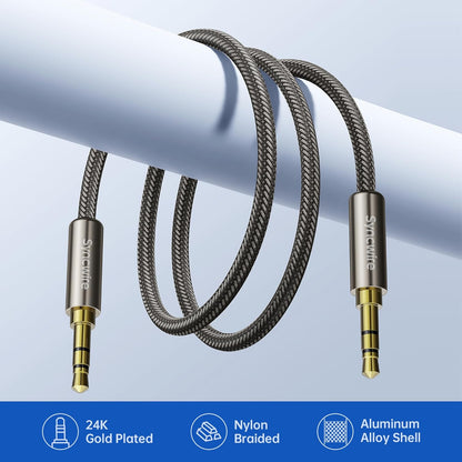 SYNCWIRE 3.5mm Nylon Braided Aux Cable (6.6ft/2m,Hi-Fi Sound), Audio Auxiliary Input Adapter Male to Male Cord for Headphones, Car, Home Stereos, Speaker, iPhone, iPad, iPod, Echo & More – Gold Brown