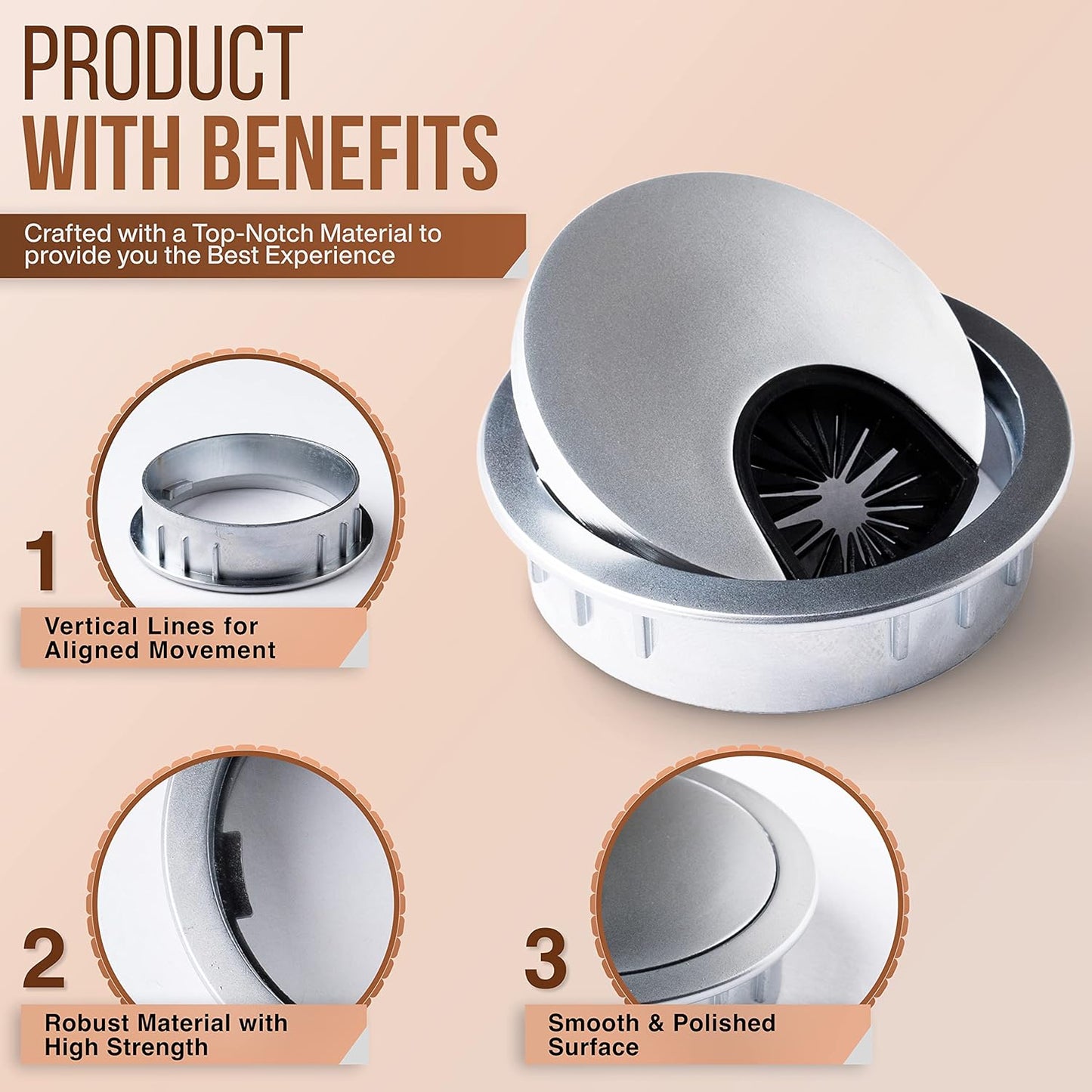 MAHDPRO Metal Desk Grommet 2 Inch (50 mm) Pack of 2-Silver (Pearl Chrome) Zinc Alloy Metallic Desk Cord Hole Cover to Arrange Cables & Wires Through Computer Table