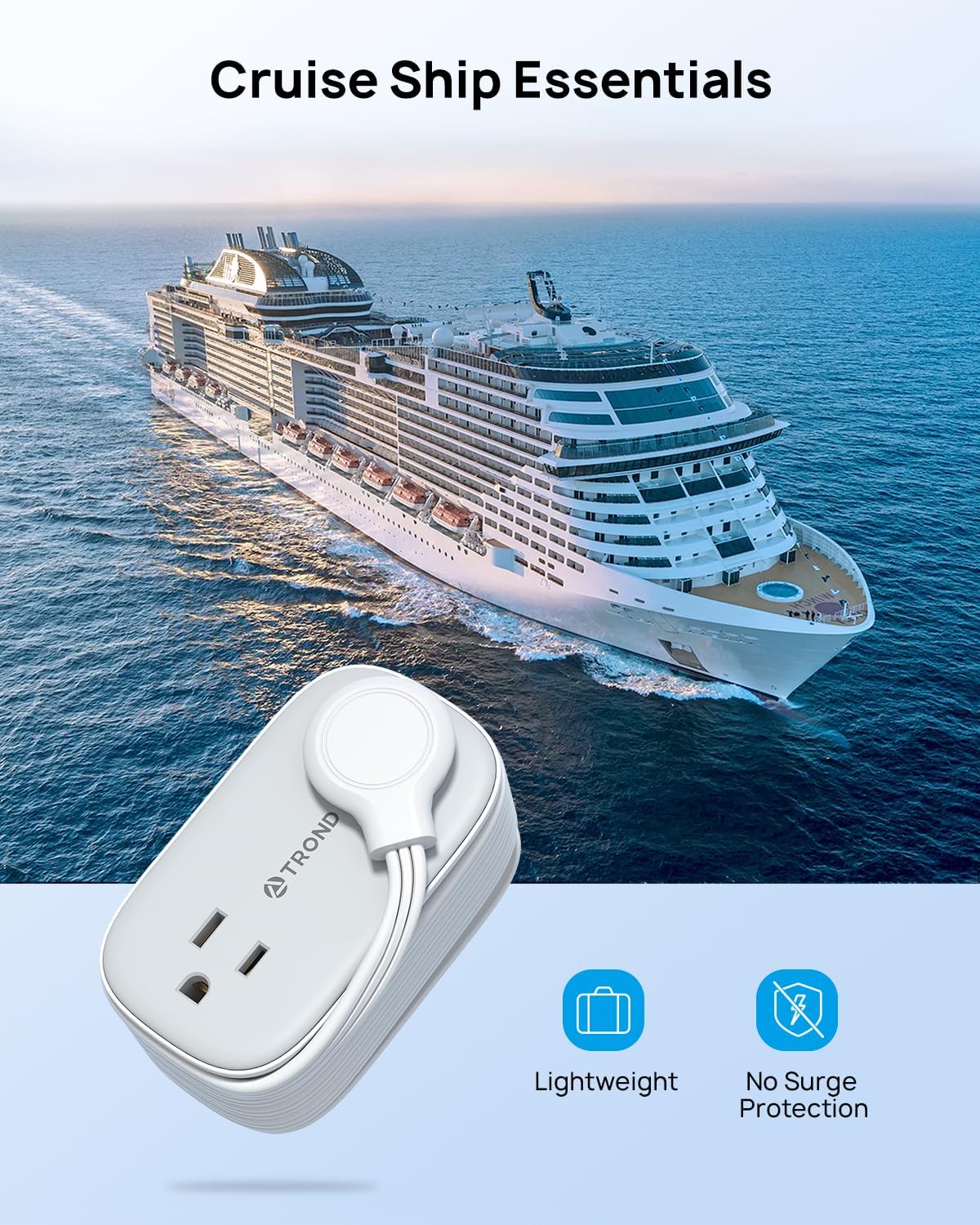 TROND Flat Plug Power Strip: 3.3ft Wrapped Short Extension Cord with 4 Outlets, 4 USB Ports, Small Charging Station, Travel Home Office Cruise Ship Dorm Room Essentials, Gray