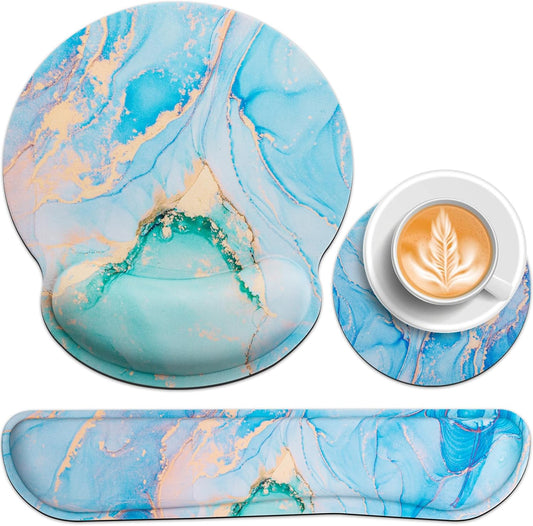 Mouse Pad with Wrist Rest Set, Qomolama 3-in-1 Wrist Rest for Keyboard and Mouse, Gaming Mousepad with Anti-Skid Base,Ergonomic Mouse Pad,Memory Foam Keyboard Gel Wrist Rest